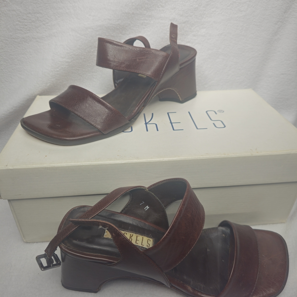 Nickels Brown Leather Wedge Sandals